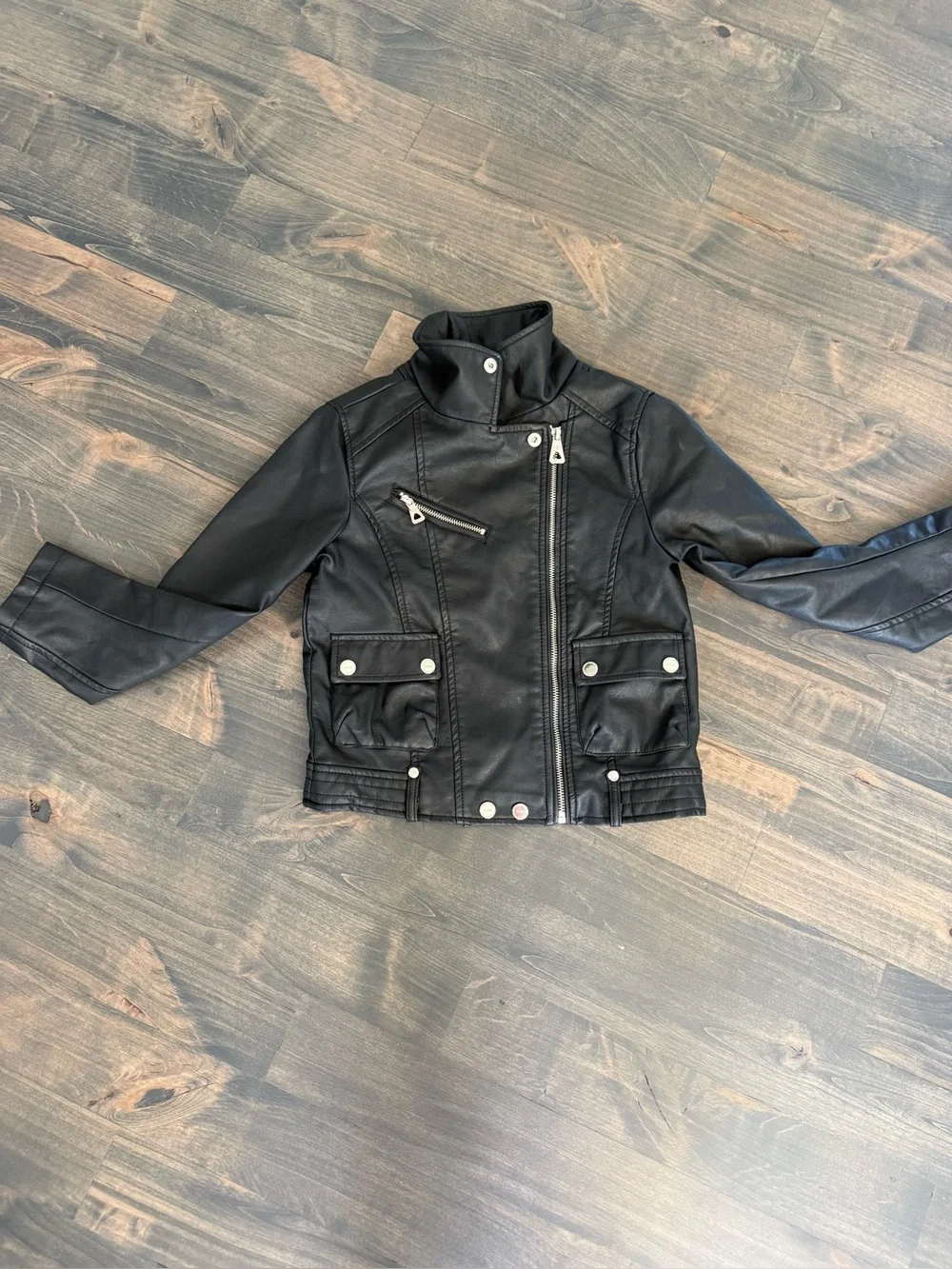 Urban Republics Kids Black Faux Leather Moto Jacket. Size Small 7/8